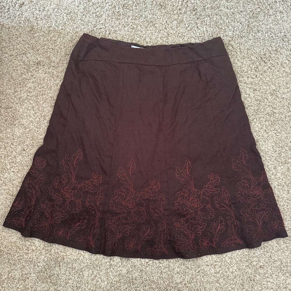 Nine West Brown A-Line Embroidered Skirt